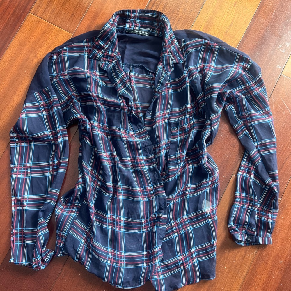 Primark Navy and Red Plaid Blouse